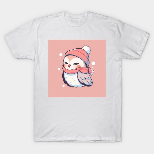 Cute Adroable Kawaii Baby Owl Wearing a Hat and Scarf T-Shirt by designs4days